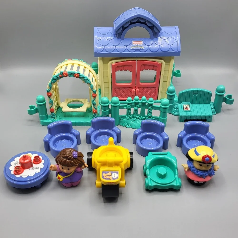 Fisher Price Little People Garden Tea Party Playset Figures Furniture Multicolor